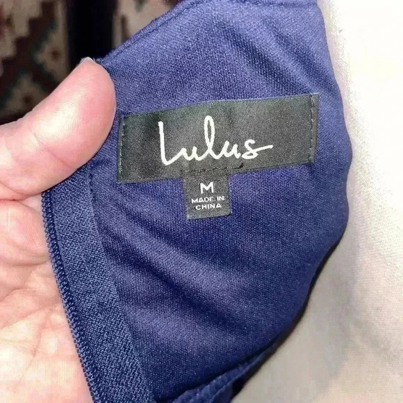 Lulus Womens Blue Madalyn V-Neck Lace & Chiffon Full Length A-Line Gown Medium - Picture 6 of 8